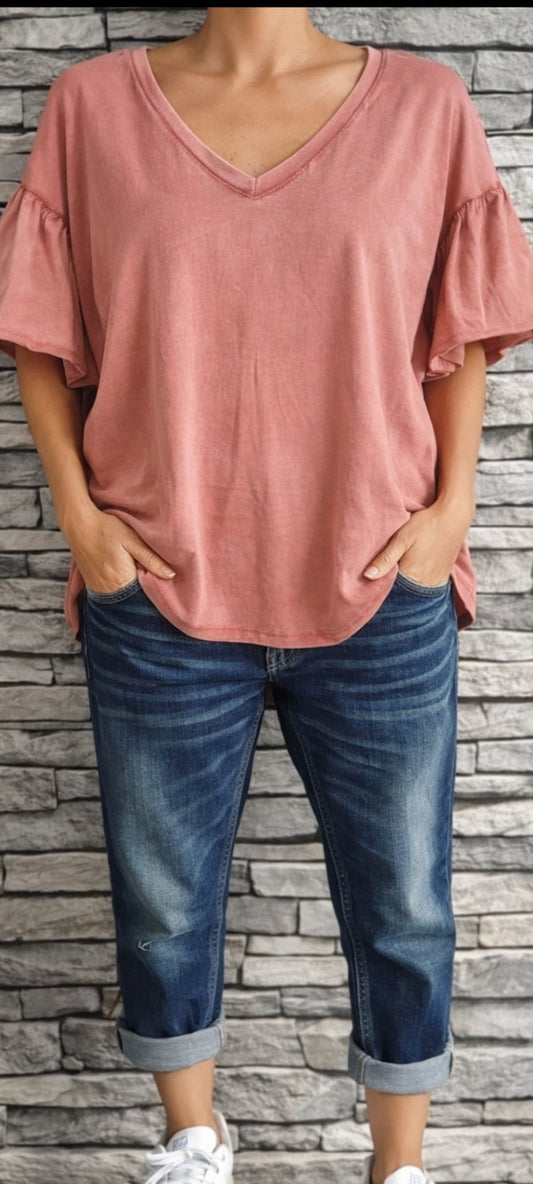 🎀Tee-shirt Rose en Coton délavé – Coupe Ample