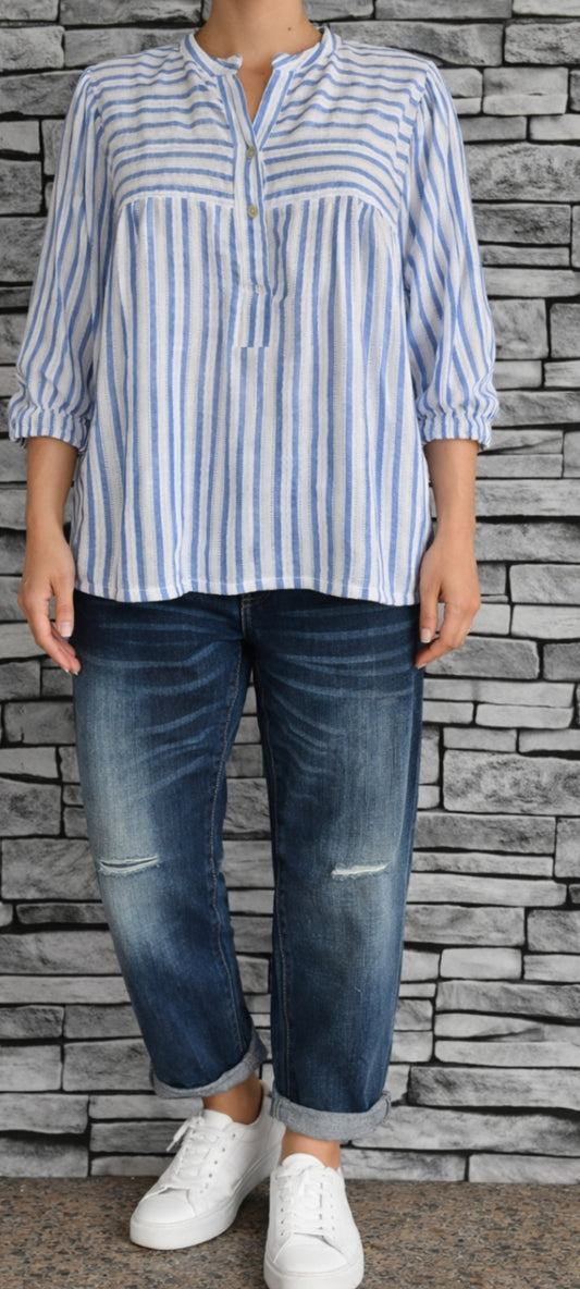 💗 Blouse Fluide à Rayures Azur – Style Bohème Chic