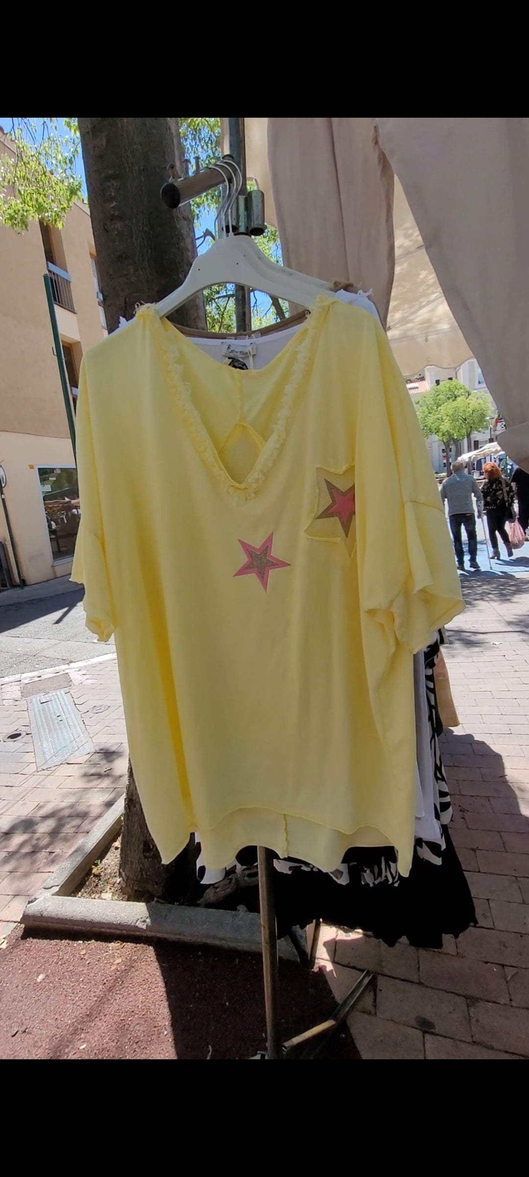 🌺 T-shirt Tunique en coton Délavé - Style Bohème-Chic avec Détails Étoile Pink