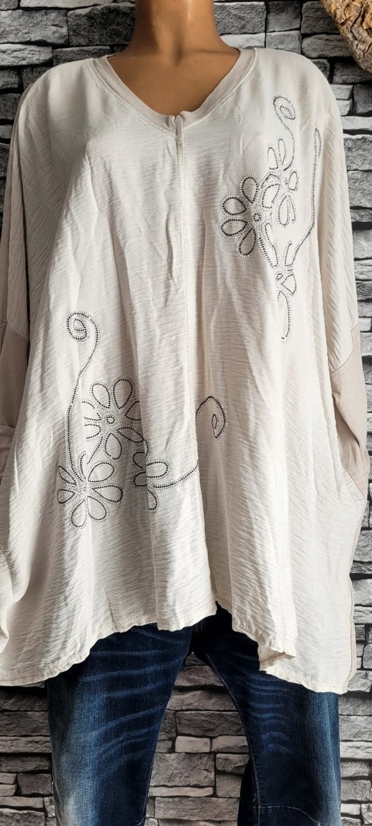 🌸 Tunique Oversize "Fleurie & Texturée" – crème