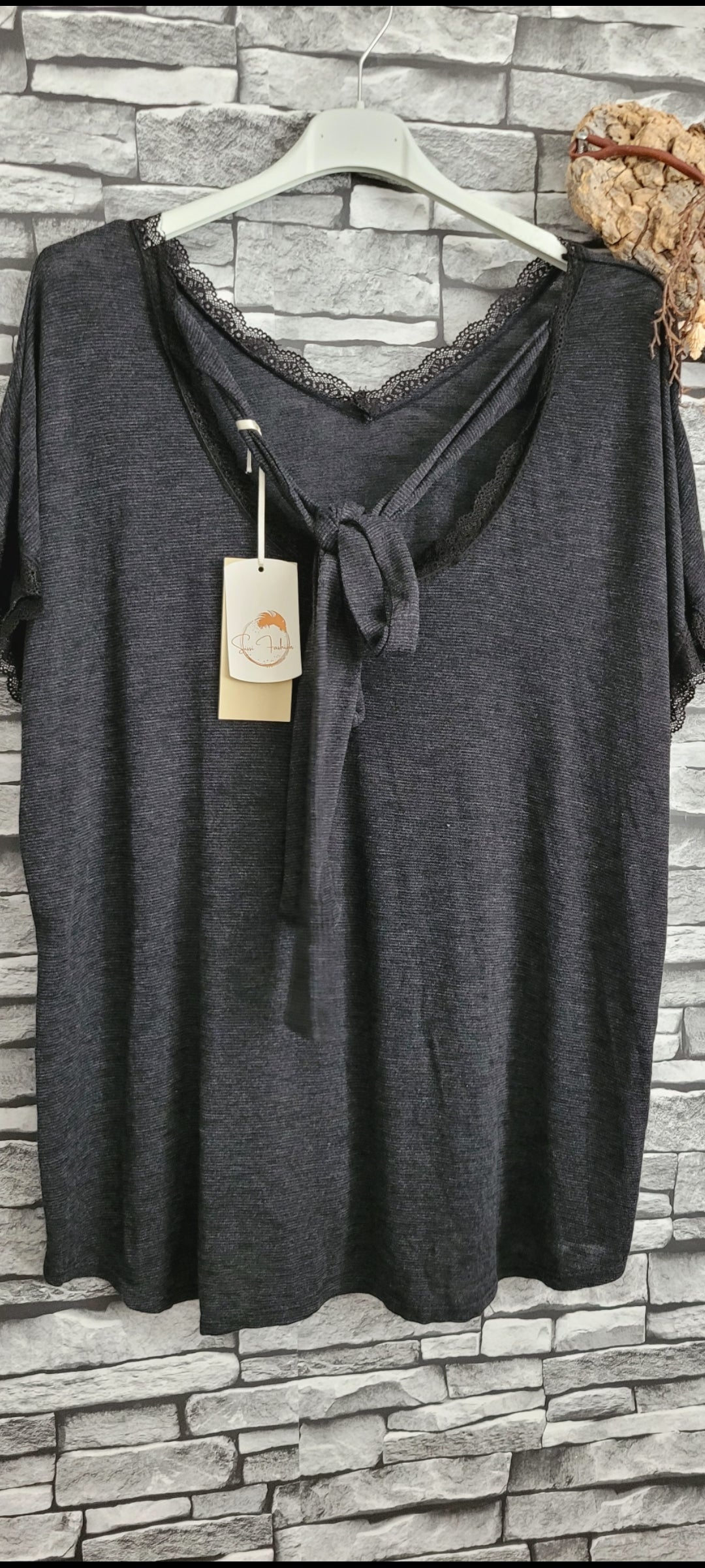 ❤️Top Fluide Chiné – Détails Dentelle & Nœud