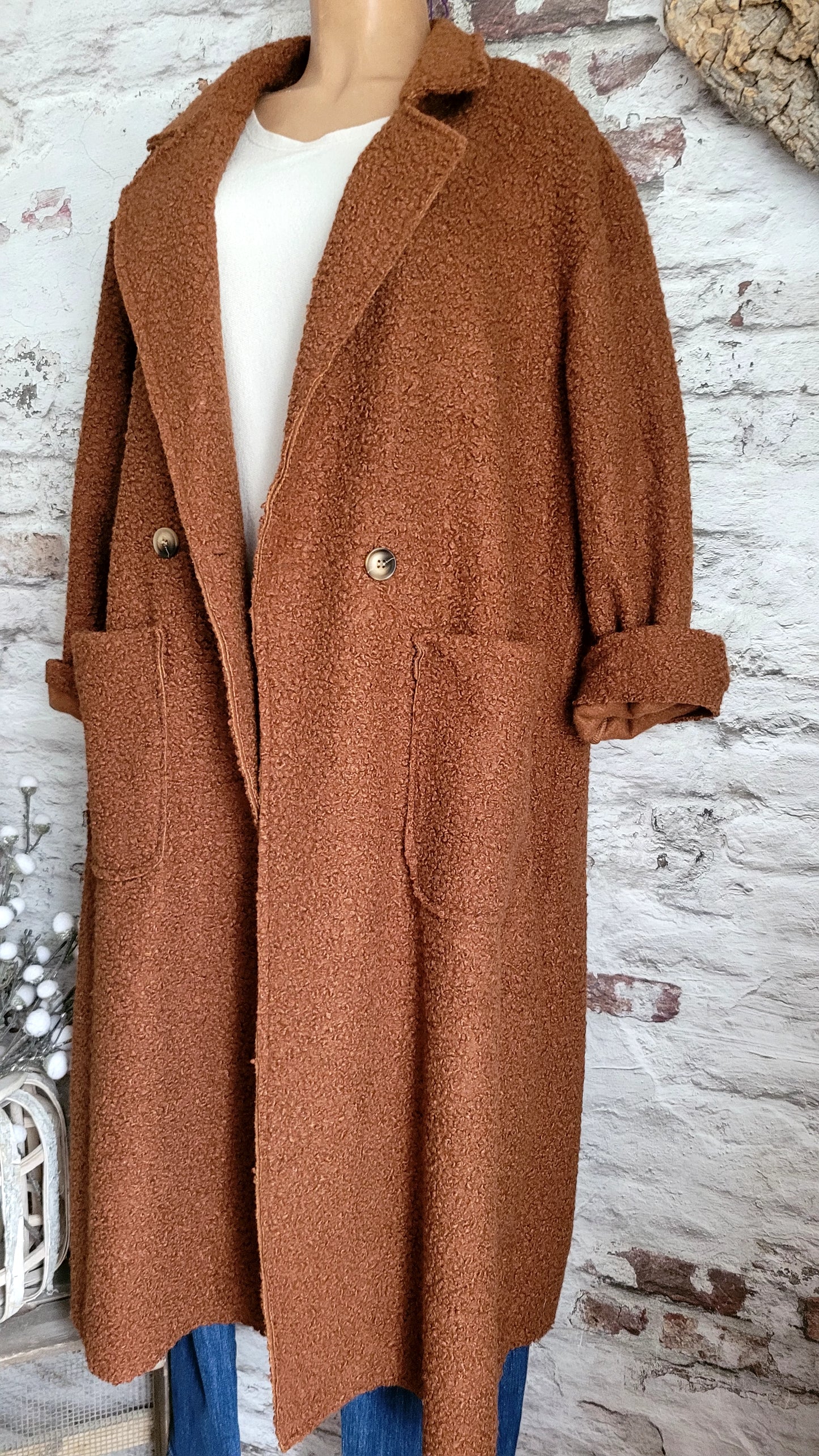 🌼 Manteau Long Texturé Laine Bouclée