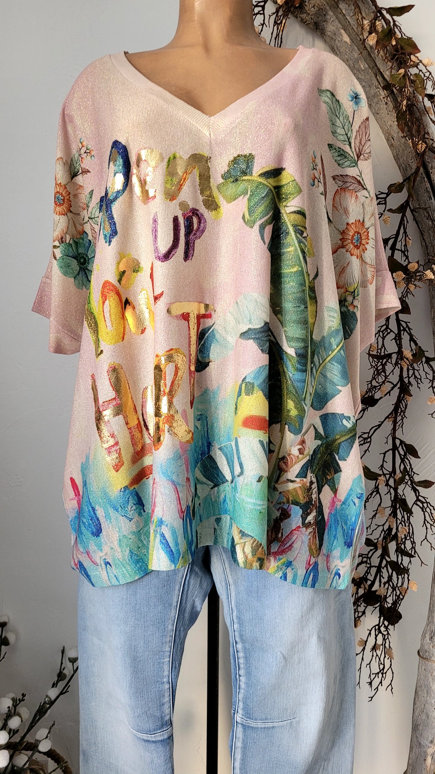 🍀 Tunique Maille Irisée Tropical & Boho-Chic