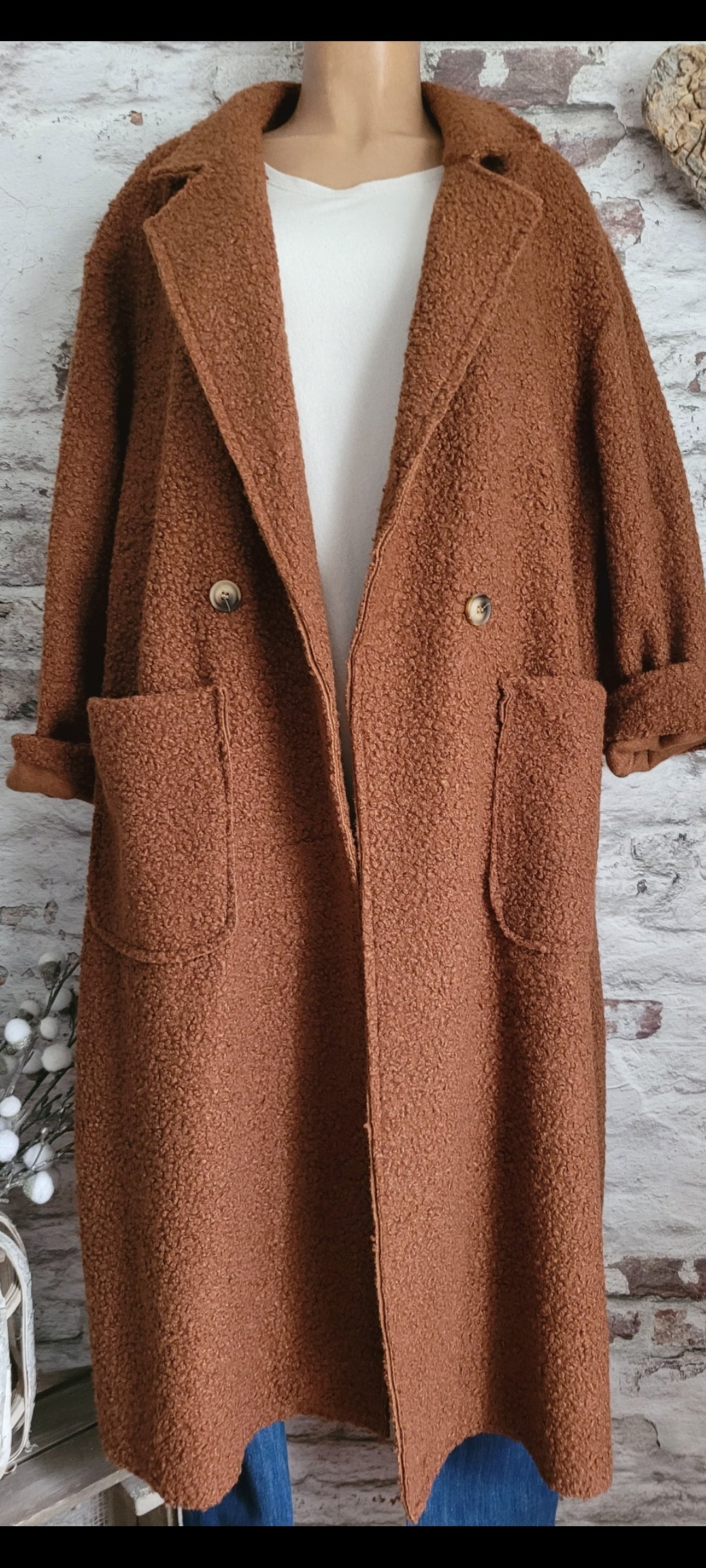 🌼 Manteau Long Texturé Laine Bouclée