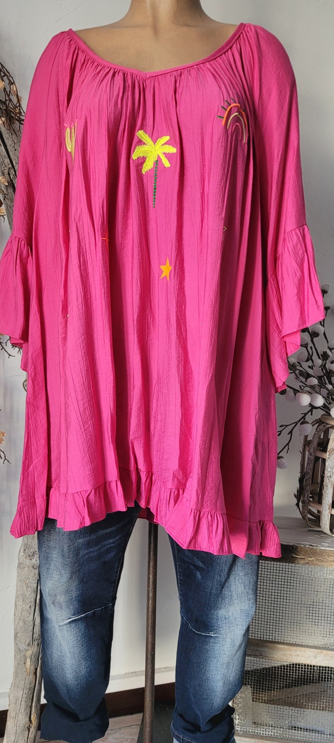 Tunique Bohème Rose Fuchsia – Détails Brodés