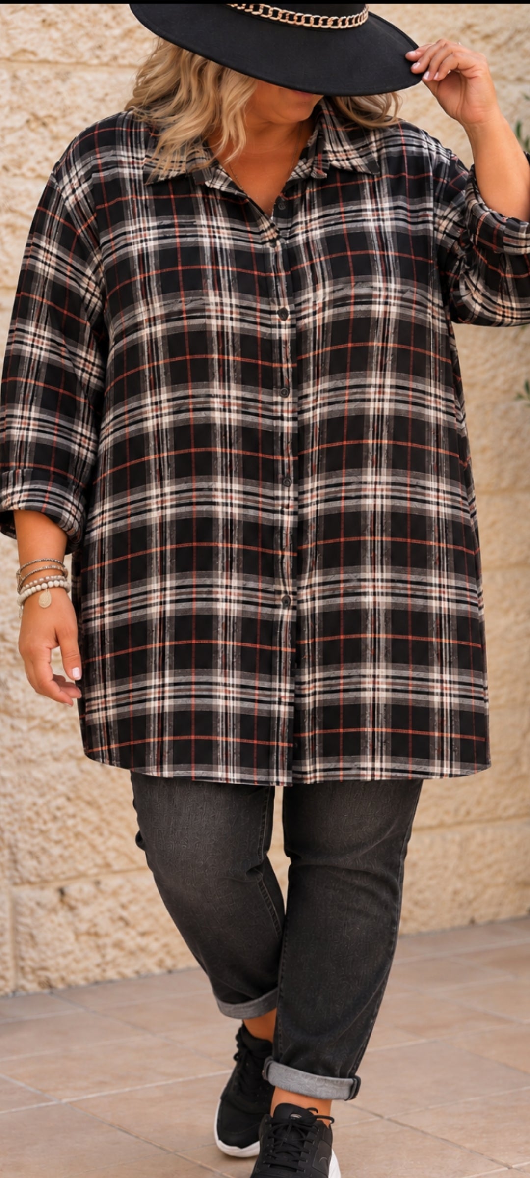 Chemise Longue Carreaux Boutonnée