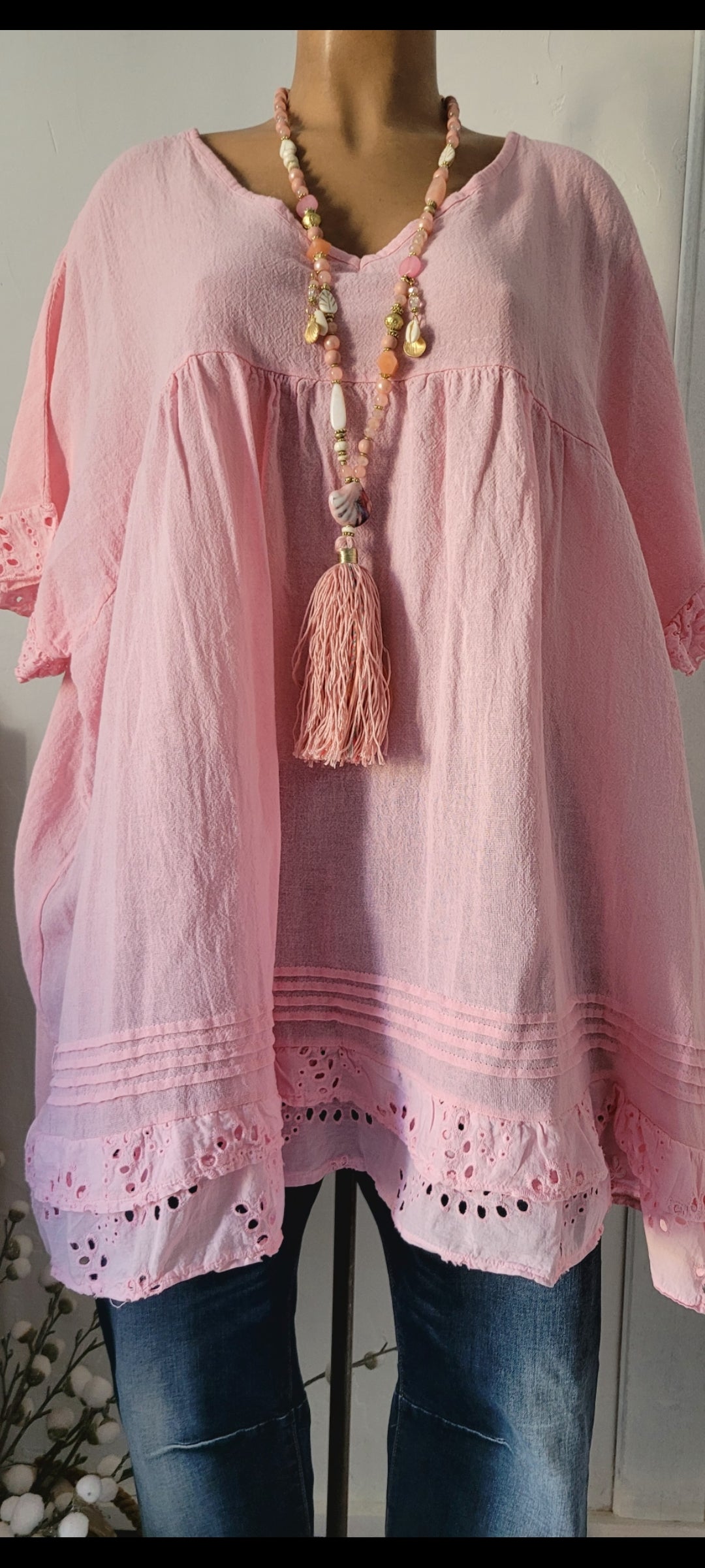 🌺 Tunique Bohème Chic – rose poudré
