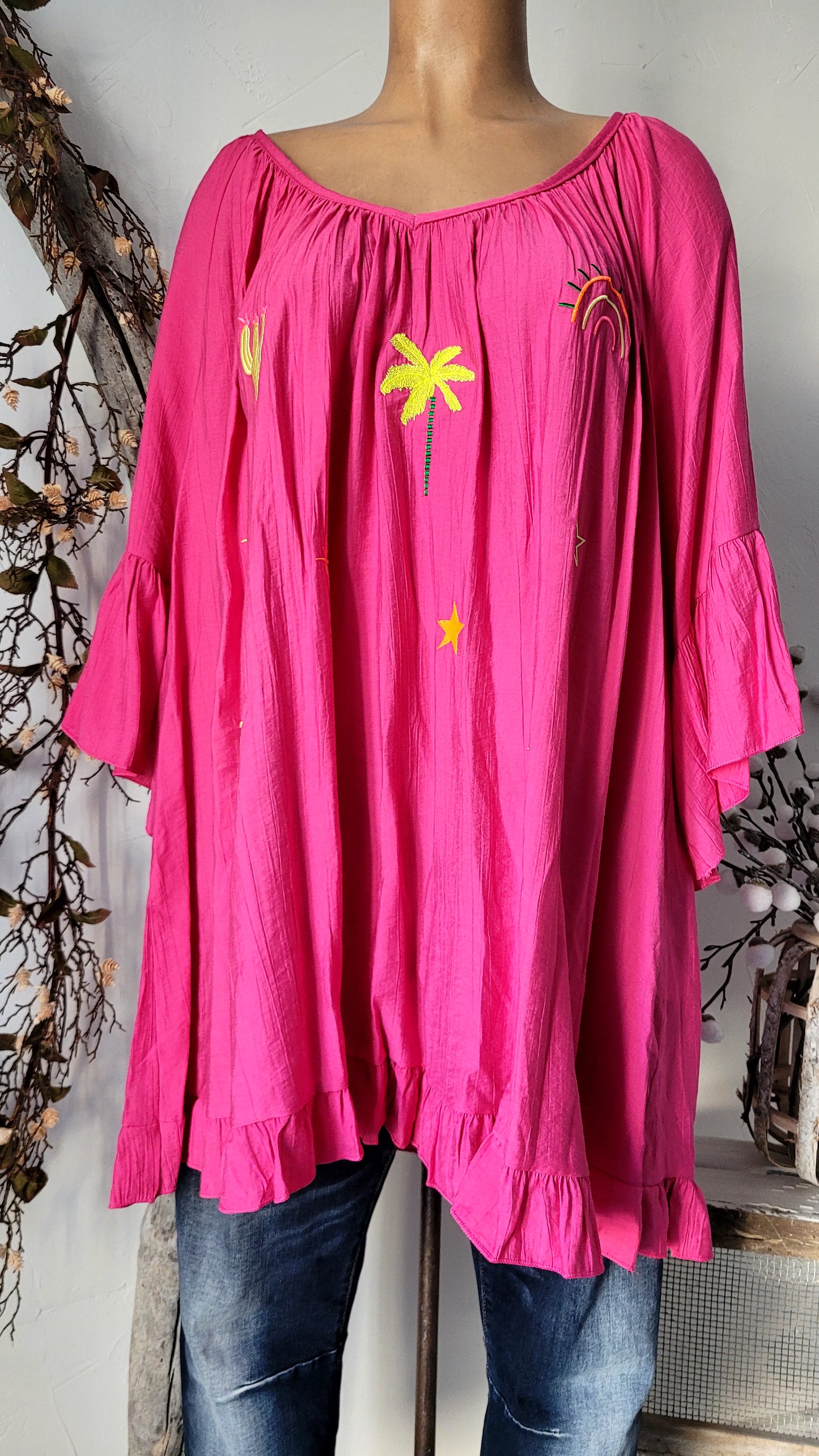 Tunique Bohème Rose Fuchsia – Détails Brodés