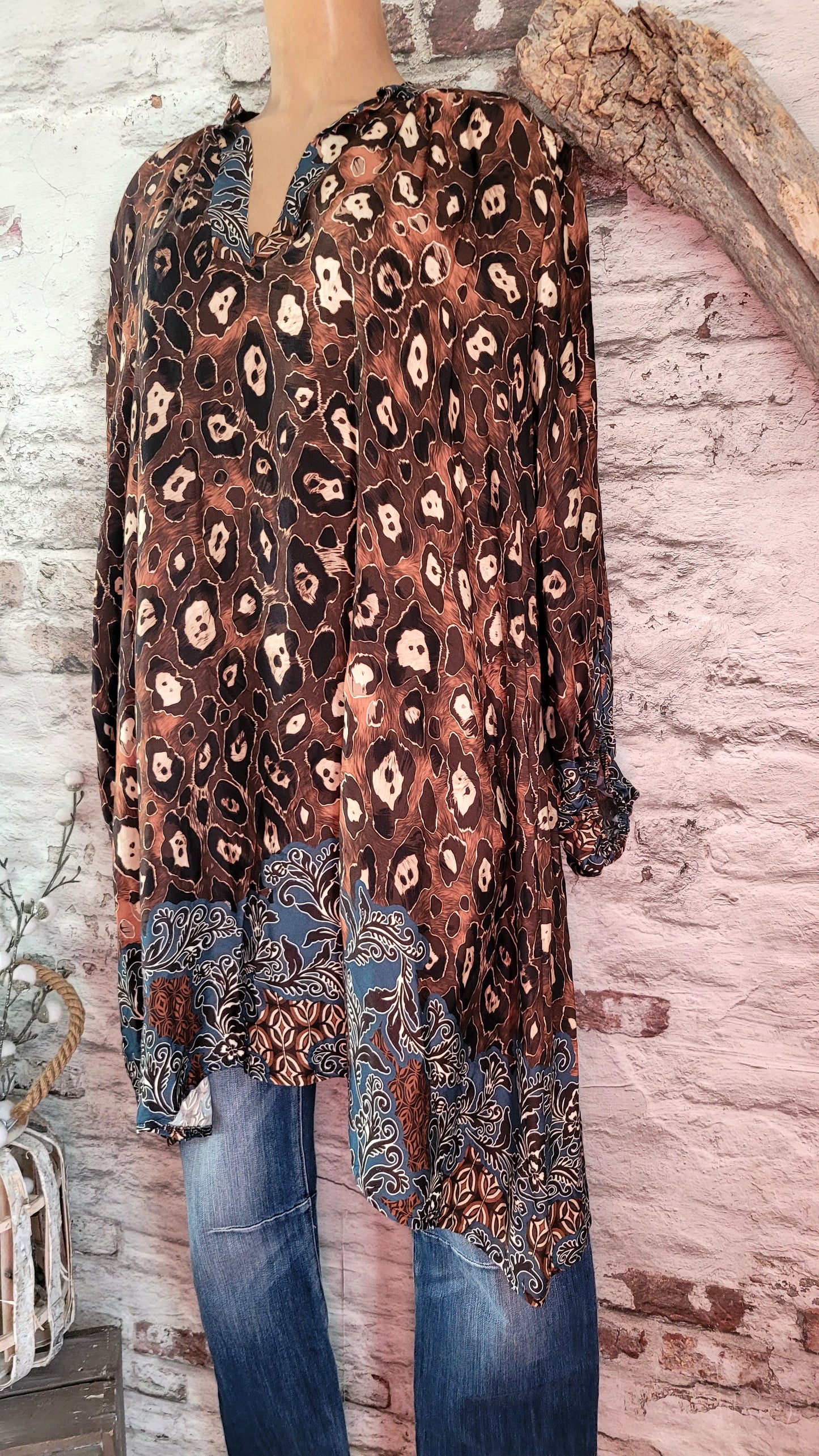 💋 Tunique Bohème Chic - Motif Léopard et Floral