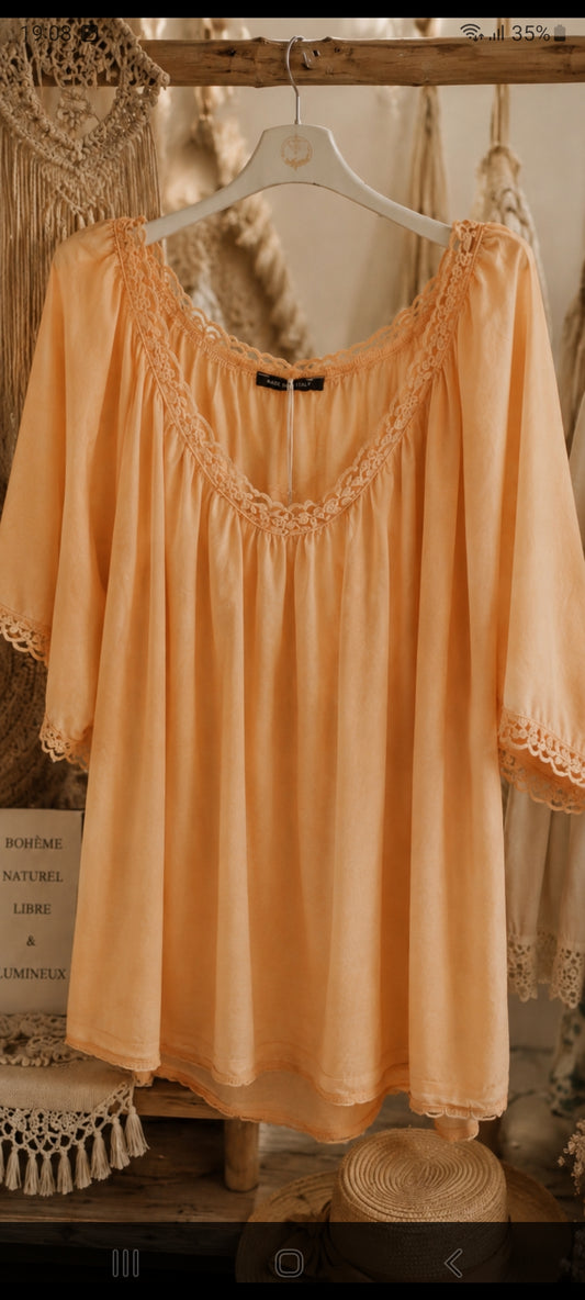 🌸 Blouse bohème saumons