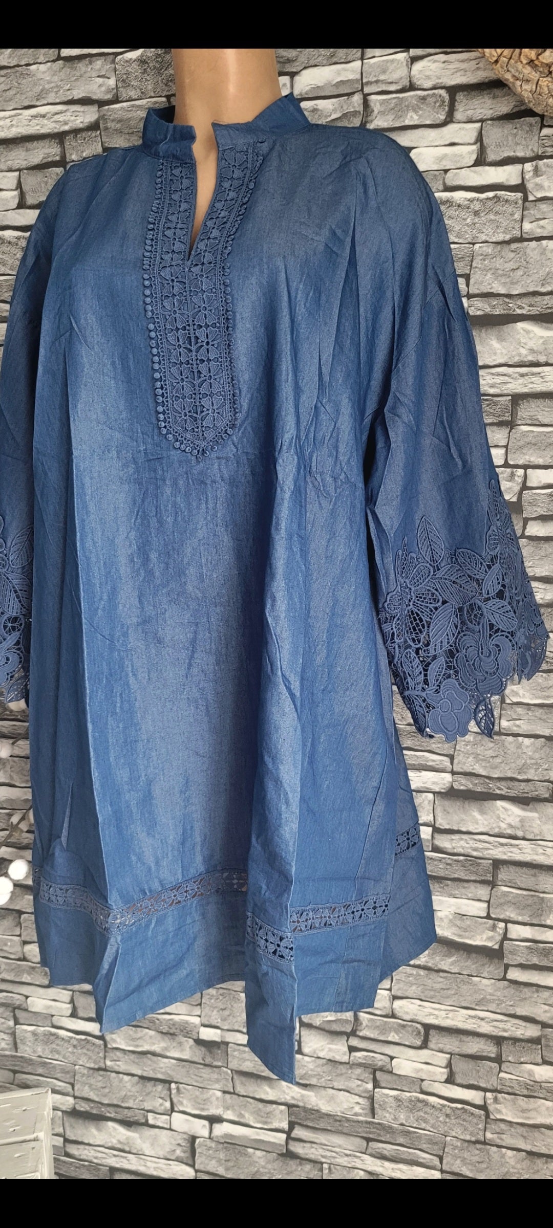 🎀 Tunique Bohème Indigo en Coton & Polyester