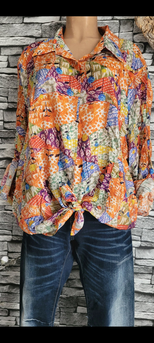 💋 Chemisier Tunique Multicolore à Imprimé Patchwork