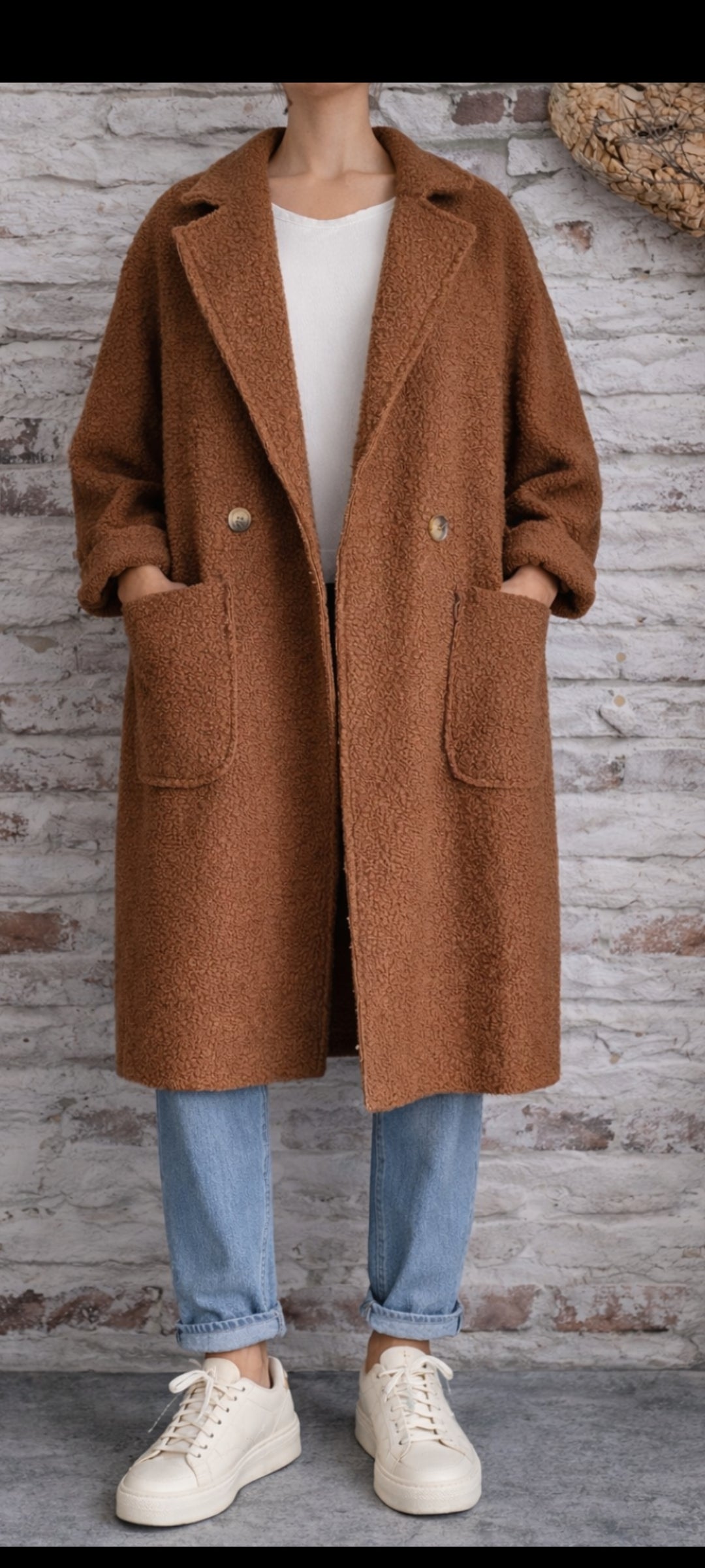 🌼 Manteau Long Texturé Laine Bouclée