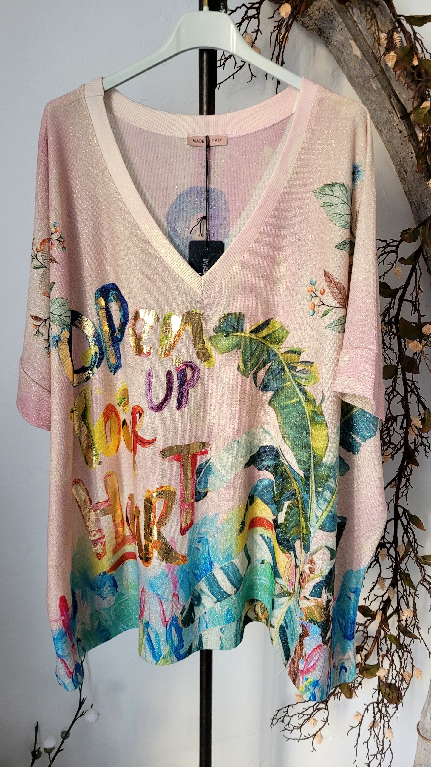🍀 Tunique Maille Irisée Tropical & Boho-Chic