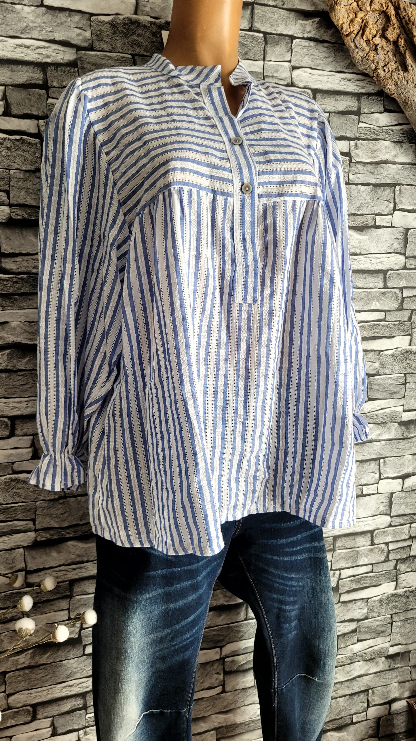 💗 Blouse Fluide à Rayures Azur – Style Bohème Chic