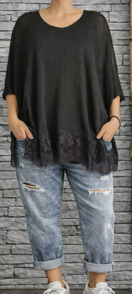 🌺Tunique Oversize Lurex & Dentelle – Duo Chic