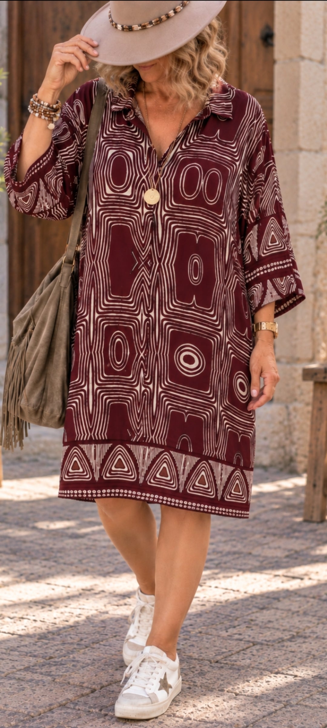 Robe Viscose Col V Manches Longues