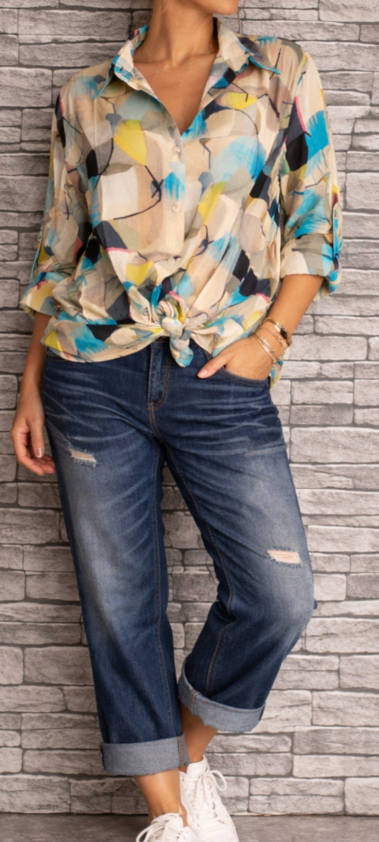 💋 Chemisier Graphique "Arty" – Viscose & Tencel