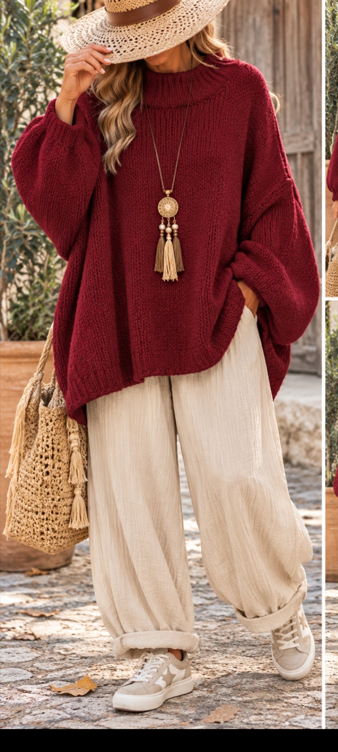 Pull oversize bohème – Bordeaux