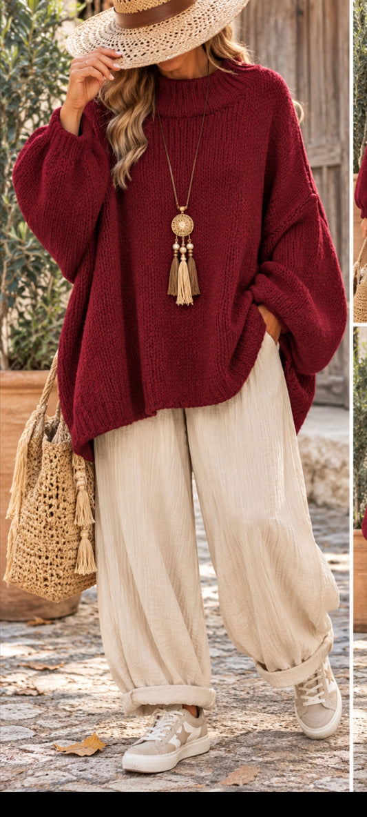 Pull oversize bohème – Bordeaux