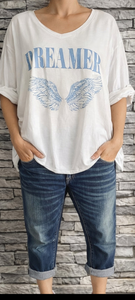 T-shirt Oversize blanc sur le devant "Dreamer" – Coupe Confort & Style Ailes