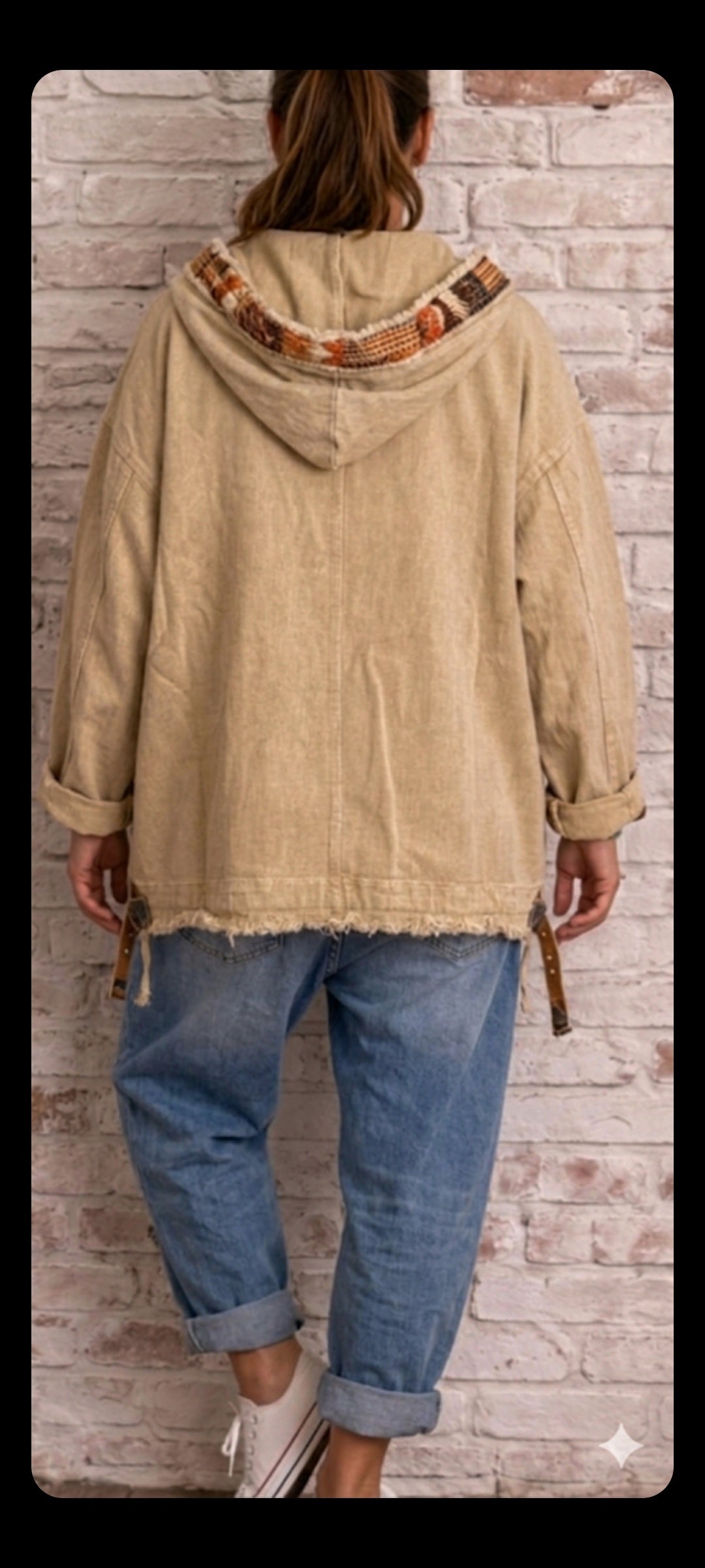 🎀 Veste oversize en toile de coton à capuche – Style bohème