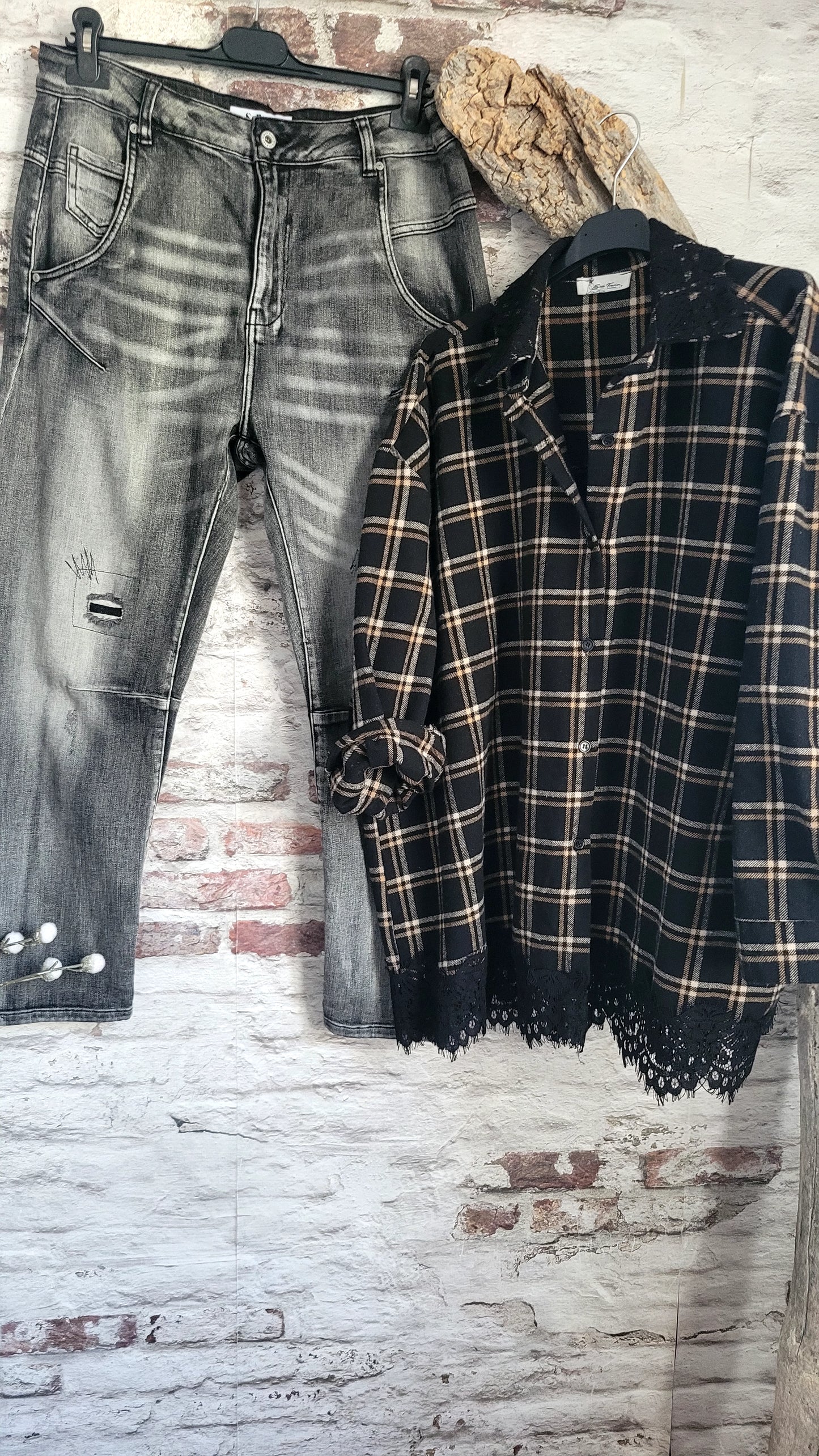 💋Jean Boyfriend S. Woman Noir Délavé Destroy