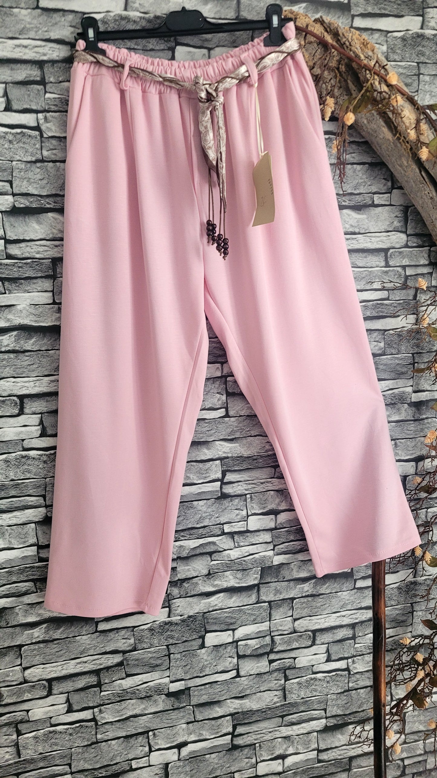 🌸 Pantalon fluide bohème – Rose poudré