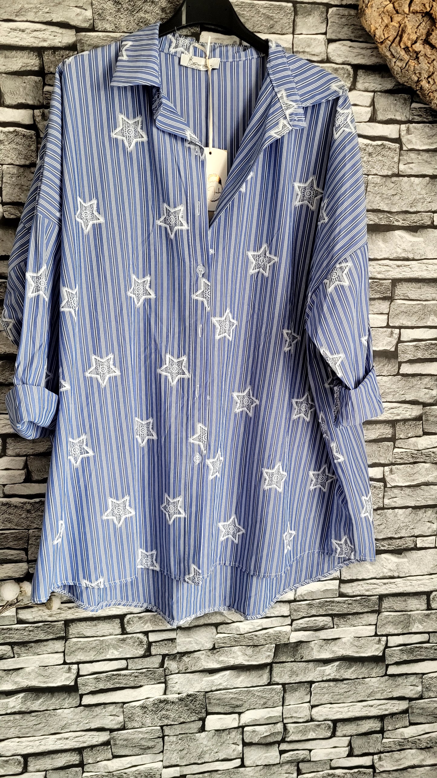 🍒 Chemise Oversize Rayée à Étoiles