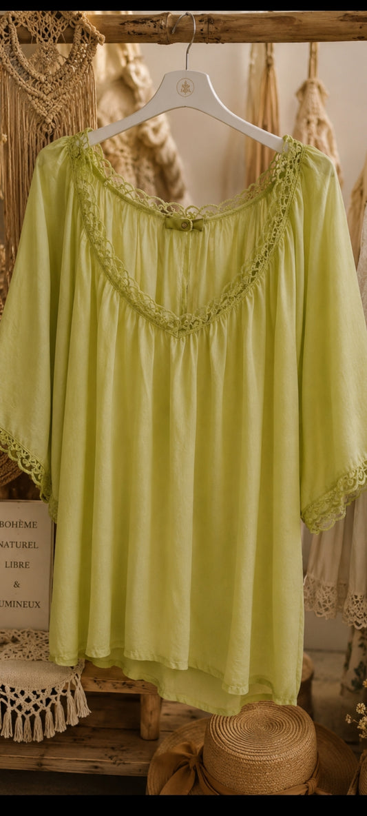 Blouse bohème vert anis