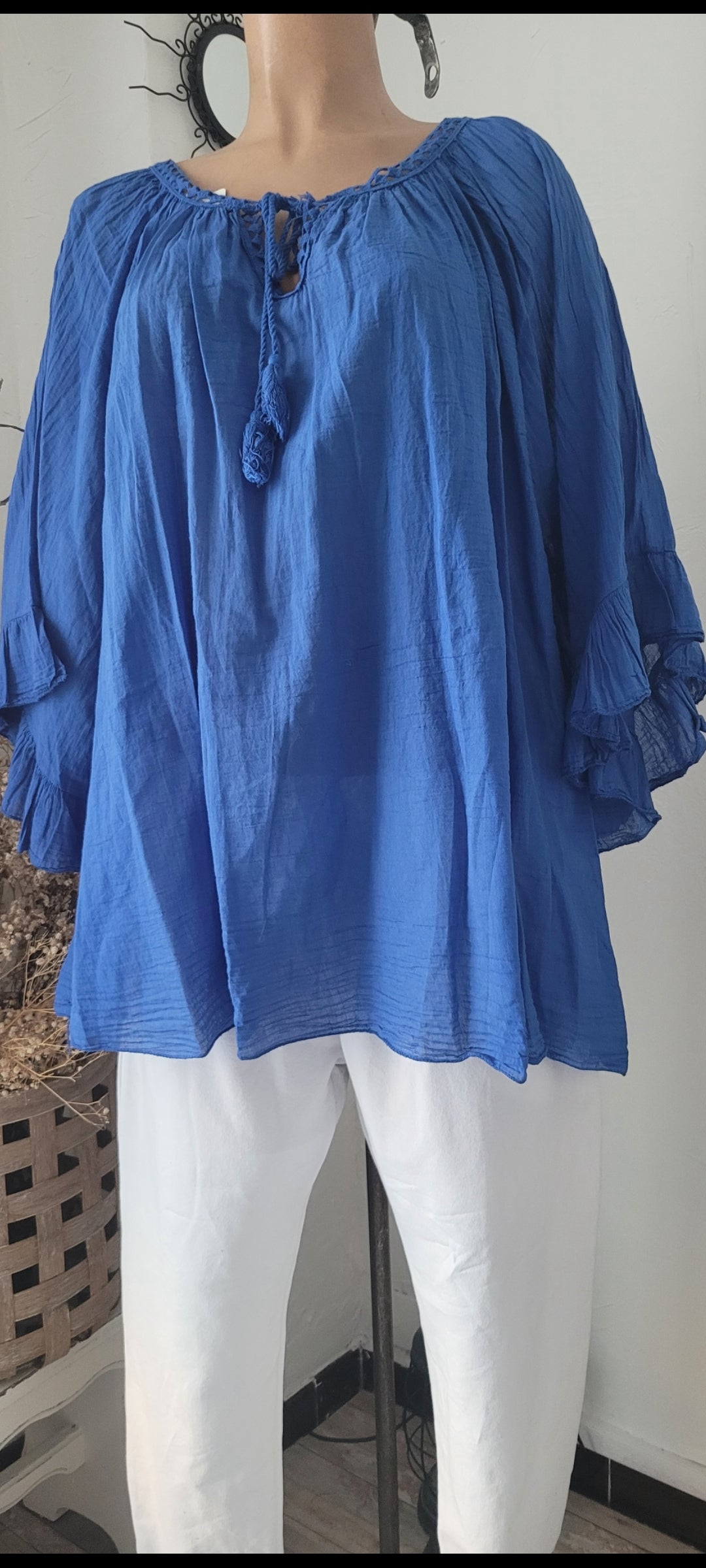 🎀Tunique Bohème Azur – Coupe Évasée