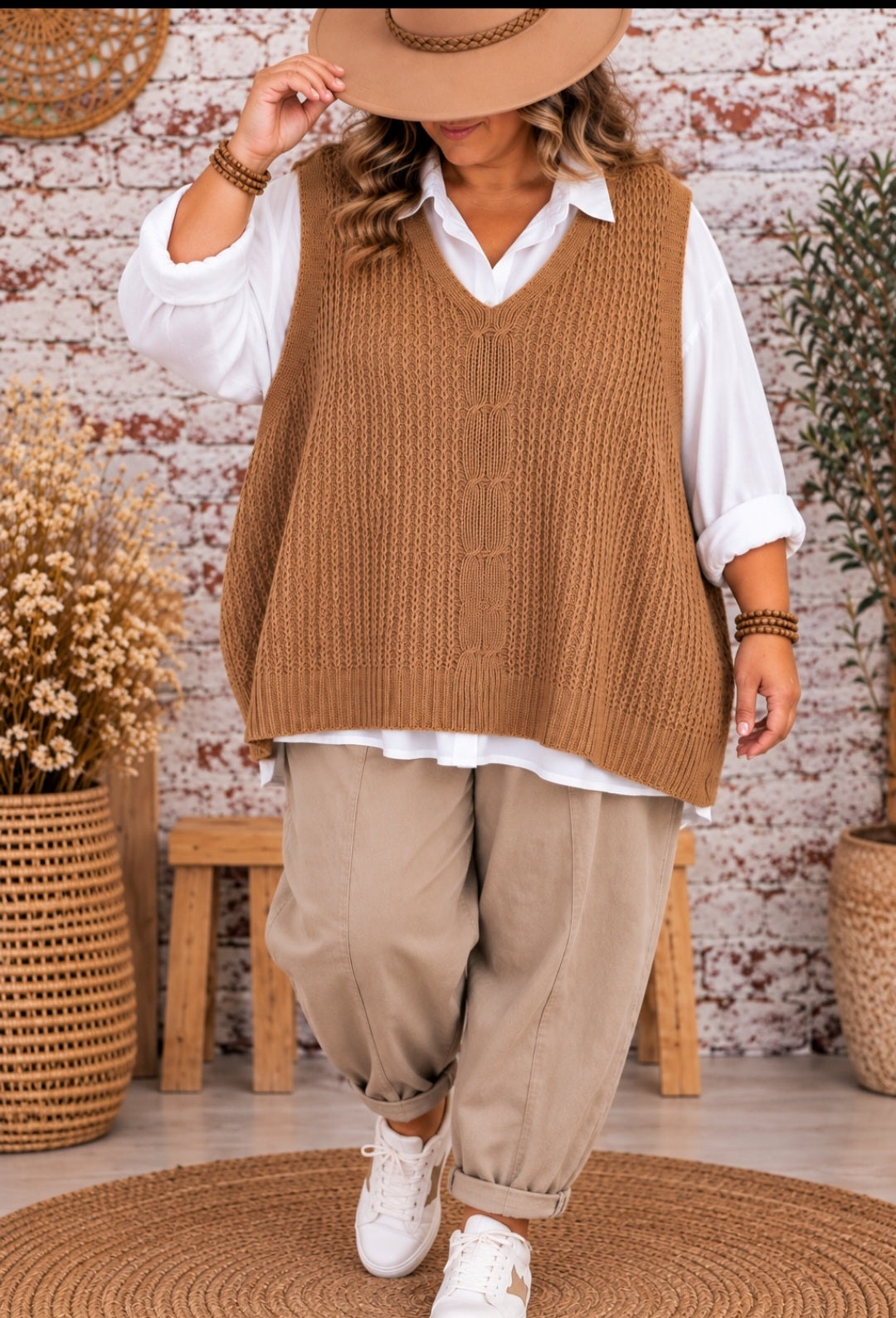 🌺Pull sans manches bohème chic – Camel