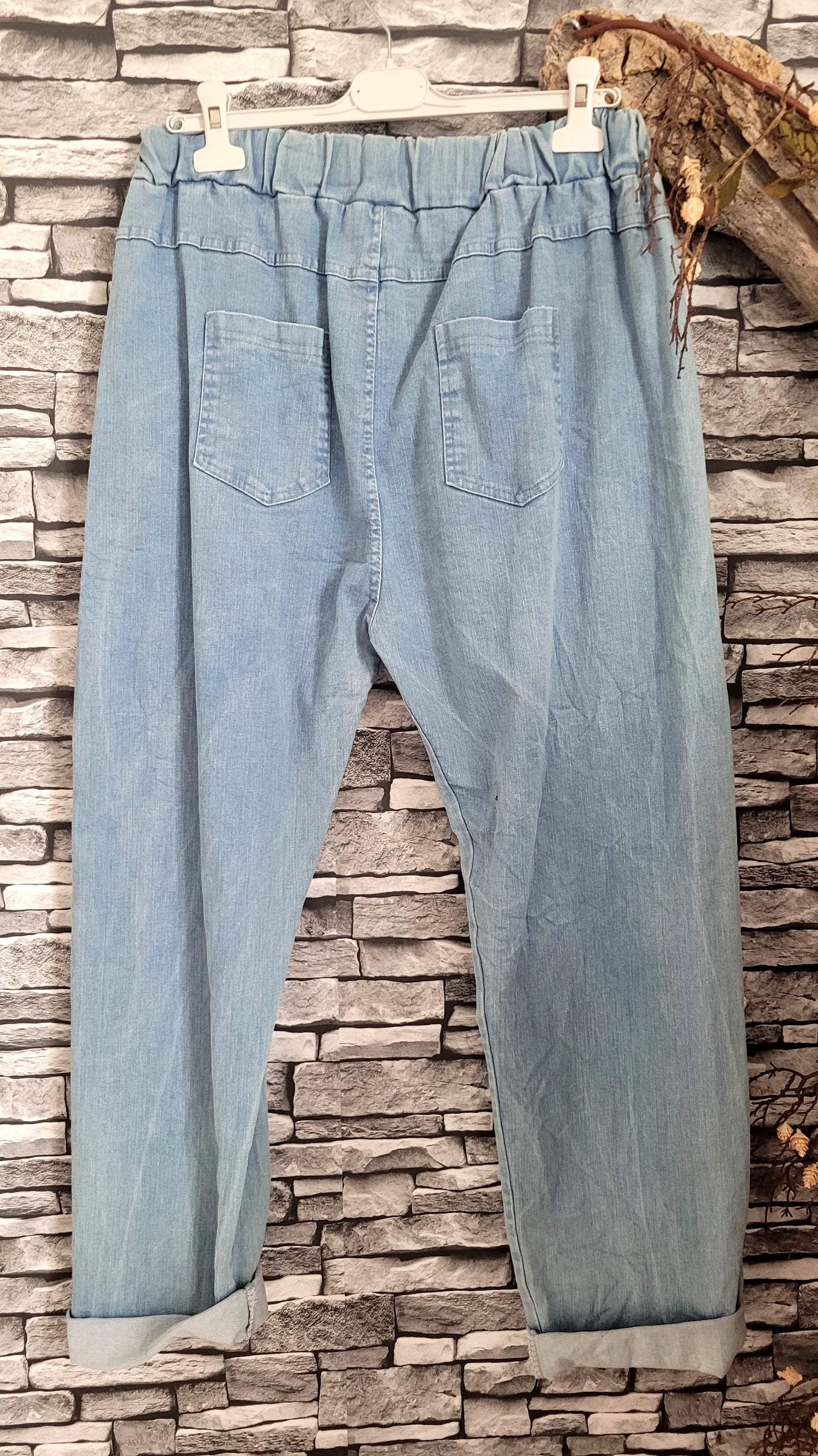 🌺 Pantalon denim stretch bohème chic