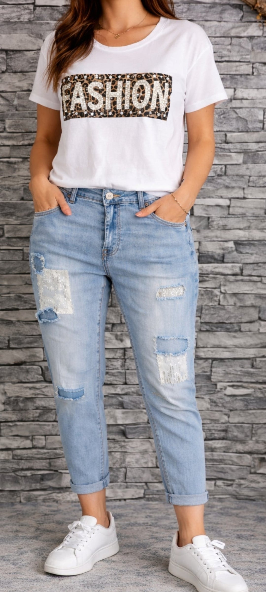 Jean Denim "Glow & Rock" – Bleu Délavé