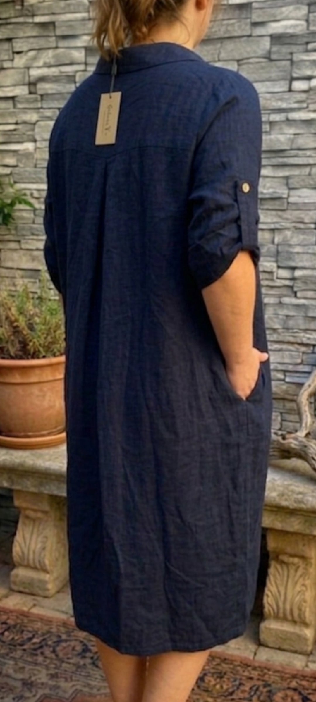 💋 La Robe Tunique en Lin   Bleu Marine Profond