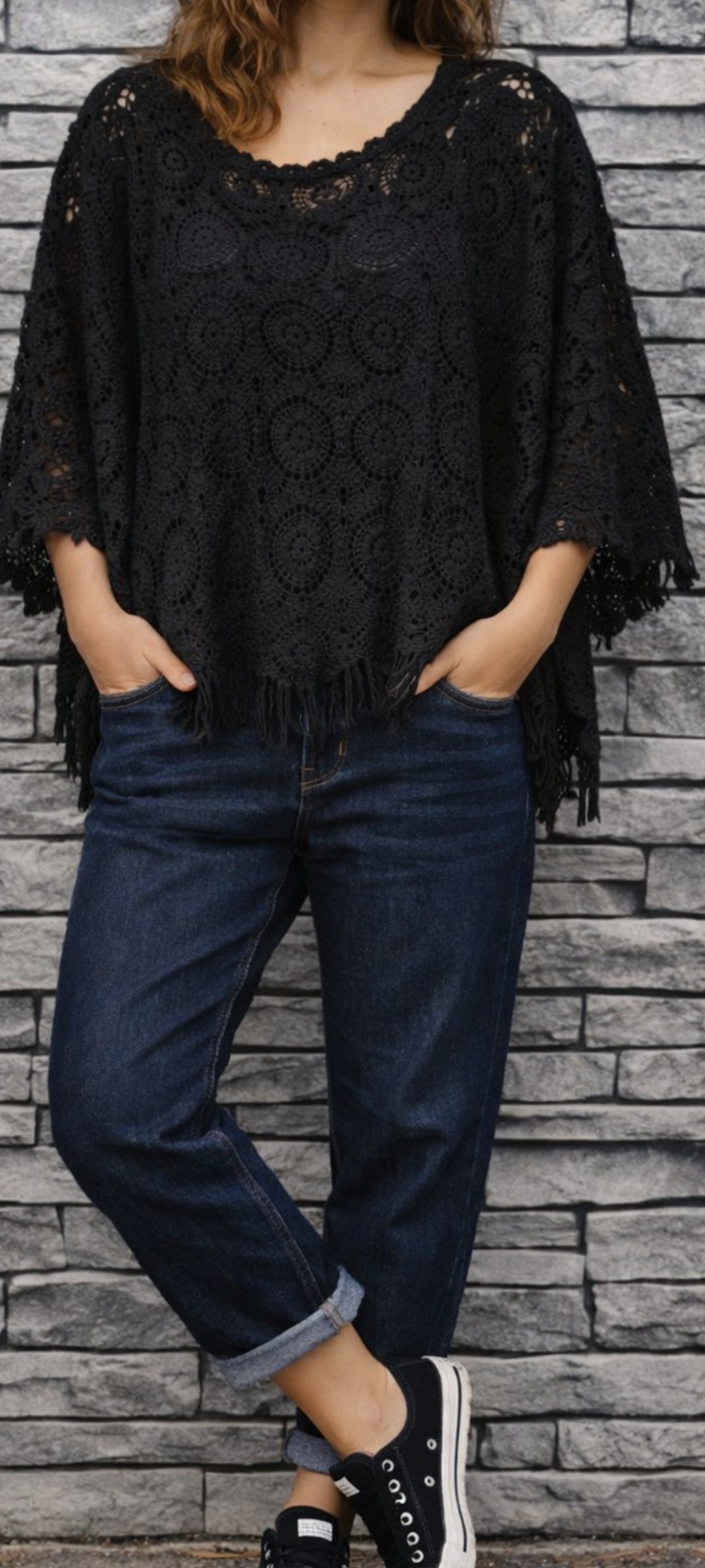 🖤 Top Poncho Bohème en Crochet