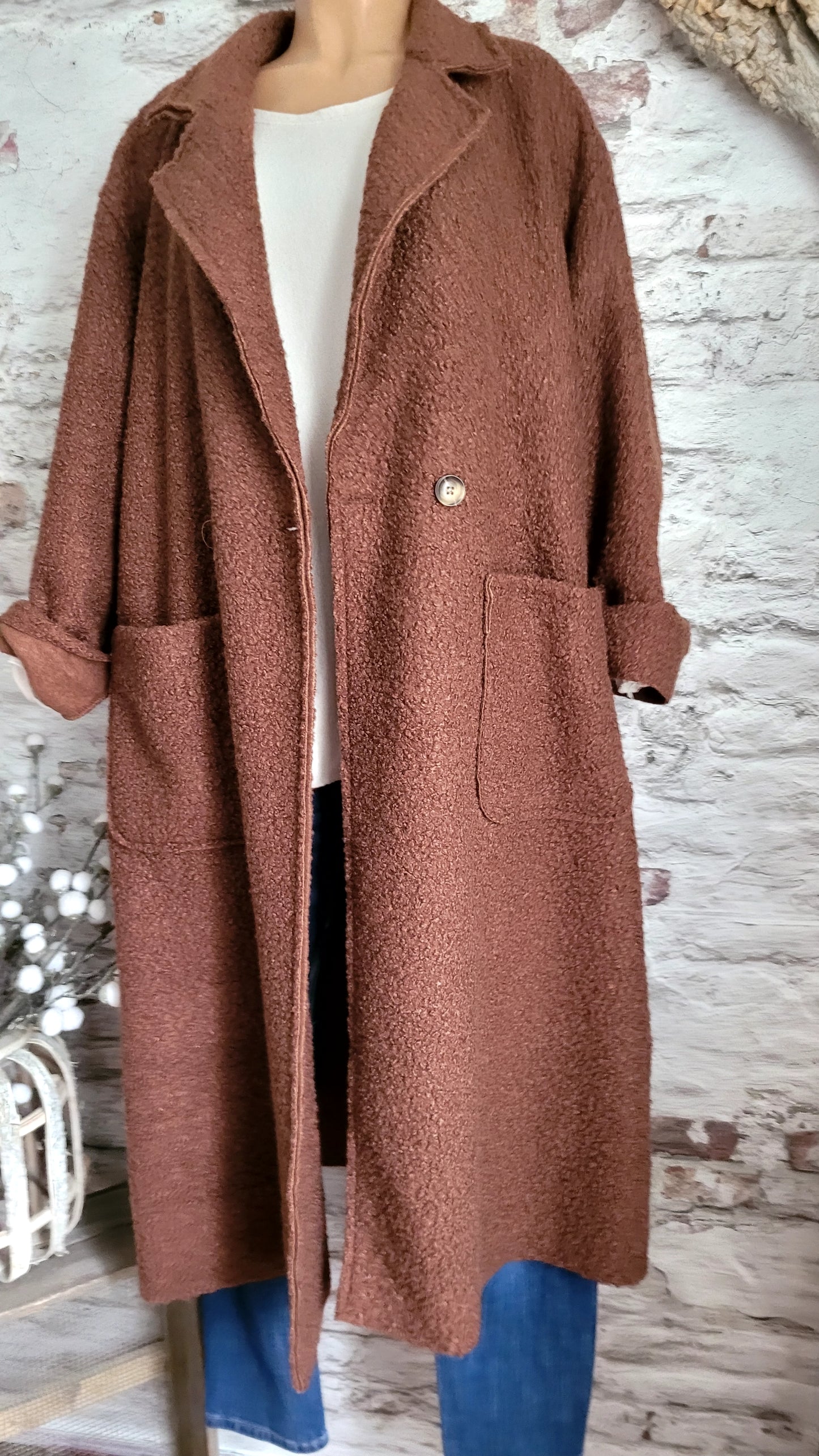 🌼 Manteau Long Texturé Laine Bouclée