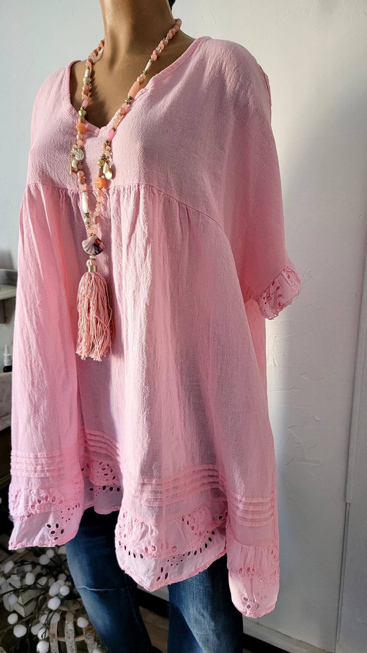 🌺 Tunique Bohème Chic – rose poudré