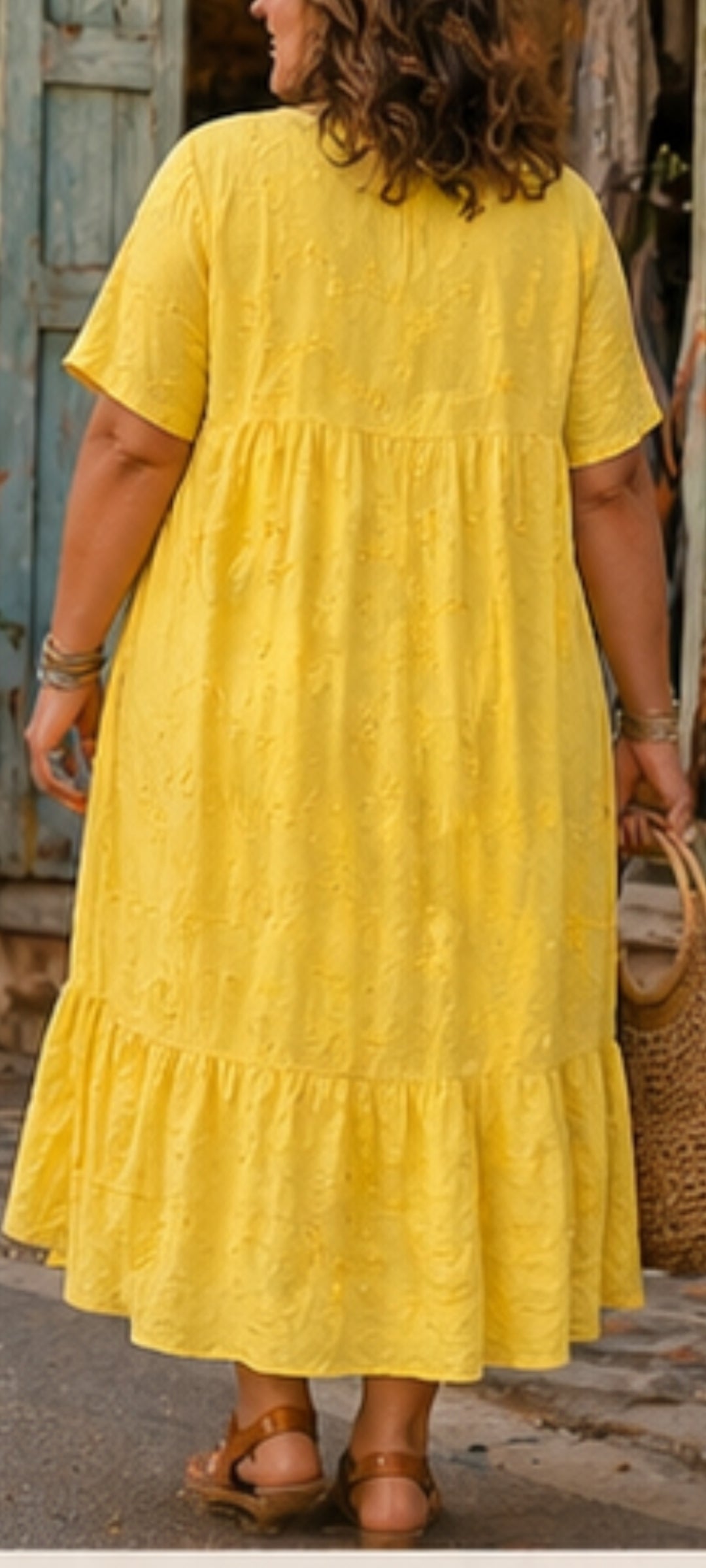 🌸 Robe Longue de Style Bohème en Coton Texturé jaune