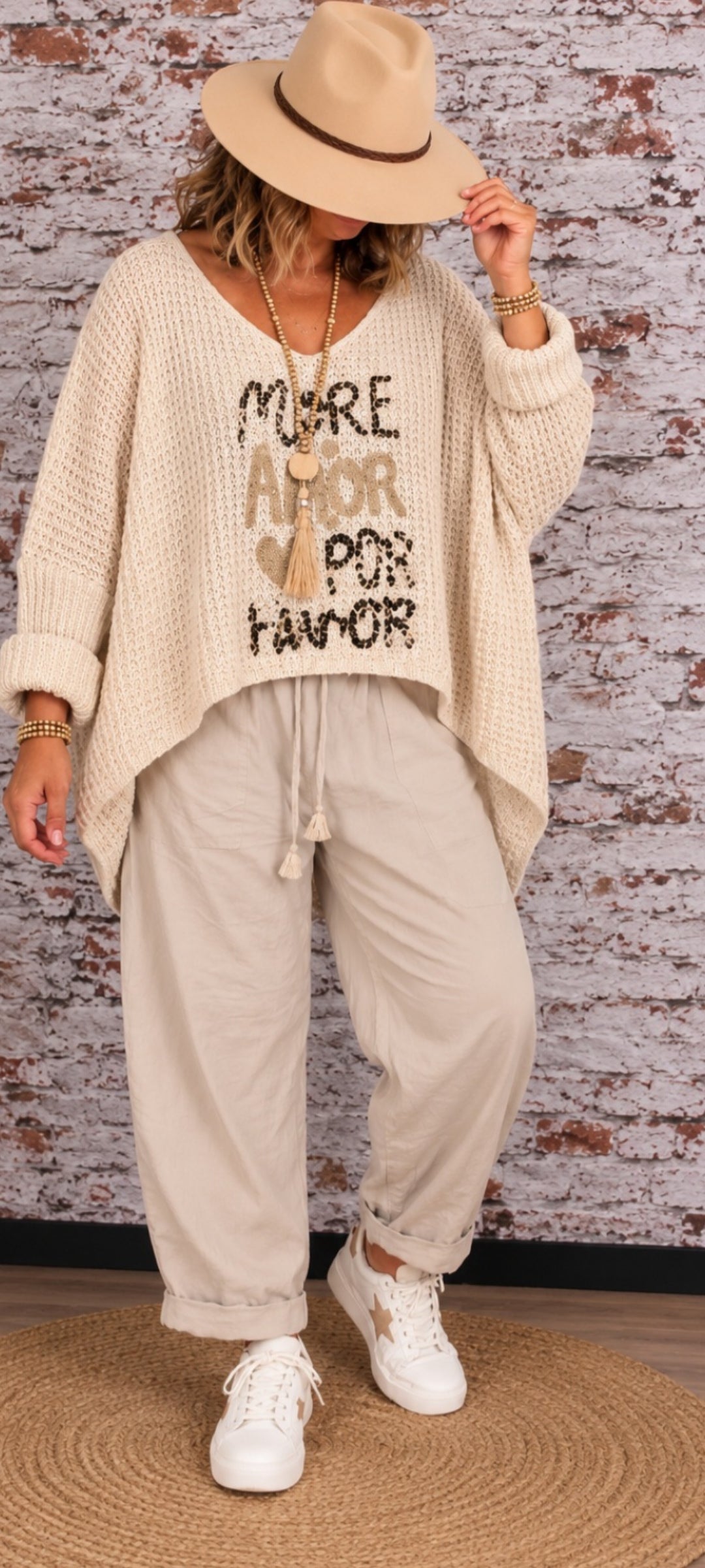 Pull Oversize Écru « More Amor