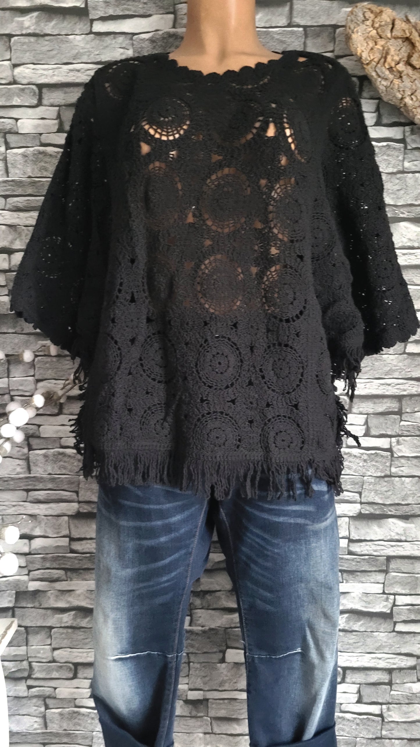 🖤 Top Poncho Bohème en Crochet