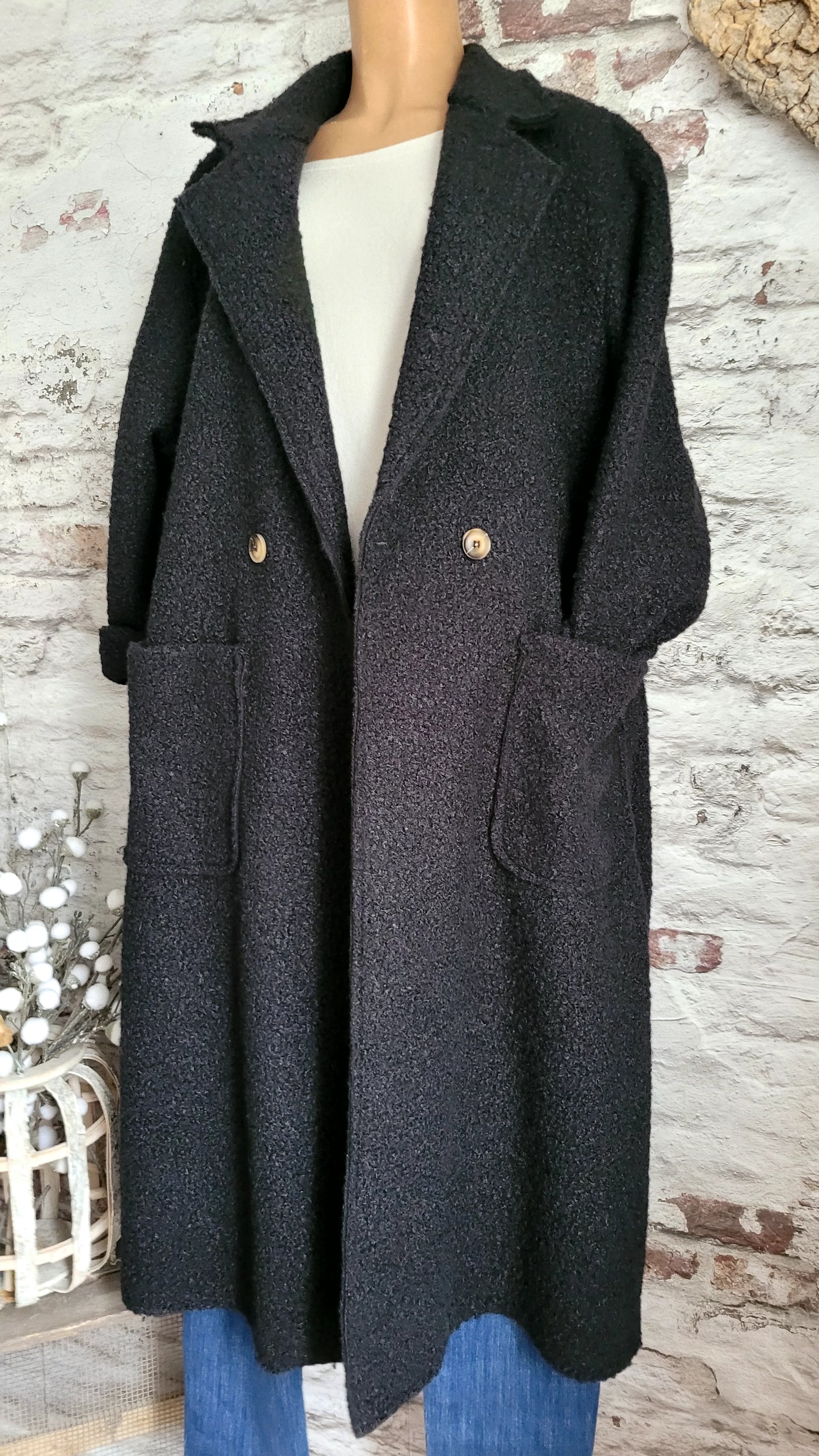 🌼 Manteau Long Texturé Laine Bouclée