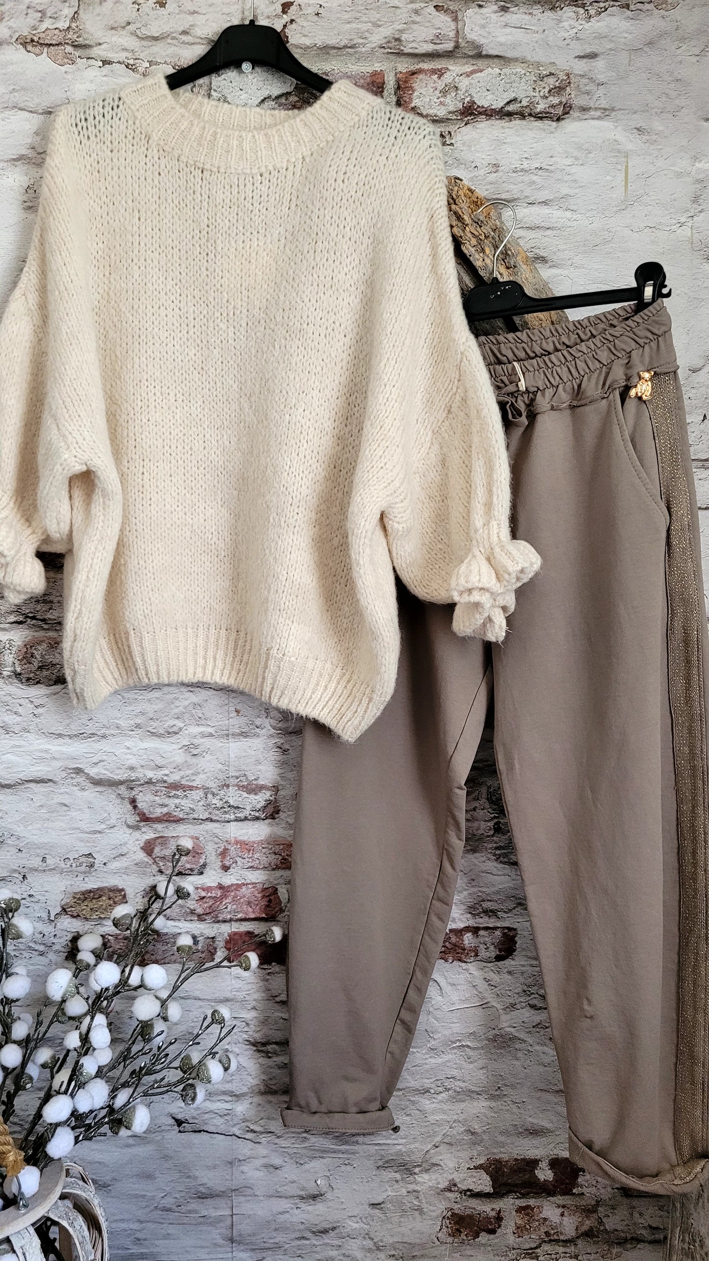 🌺 Pantalon Jogging taupe Sport-Chic avec Bande Pailletée