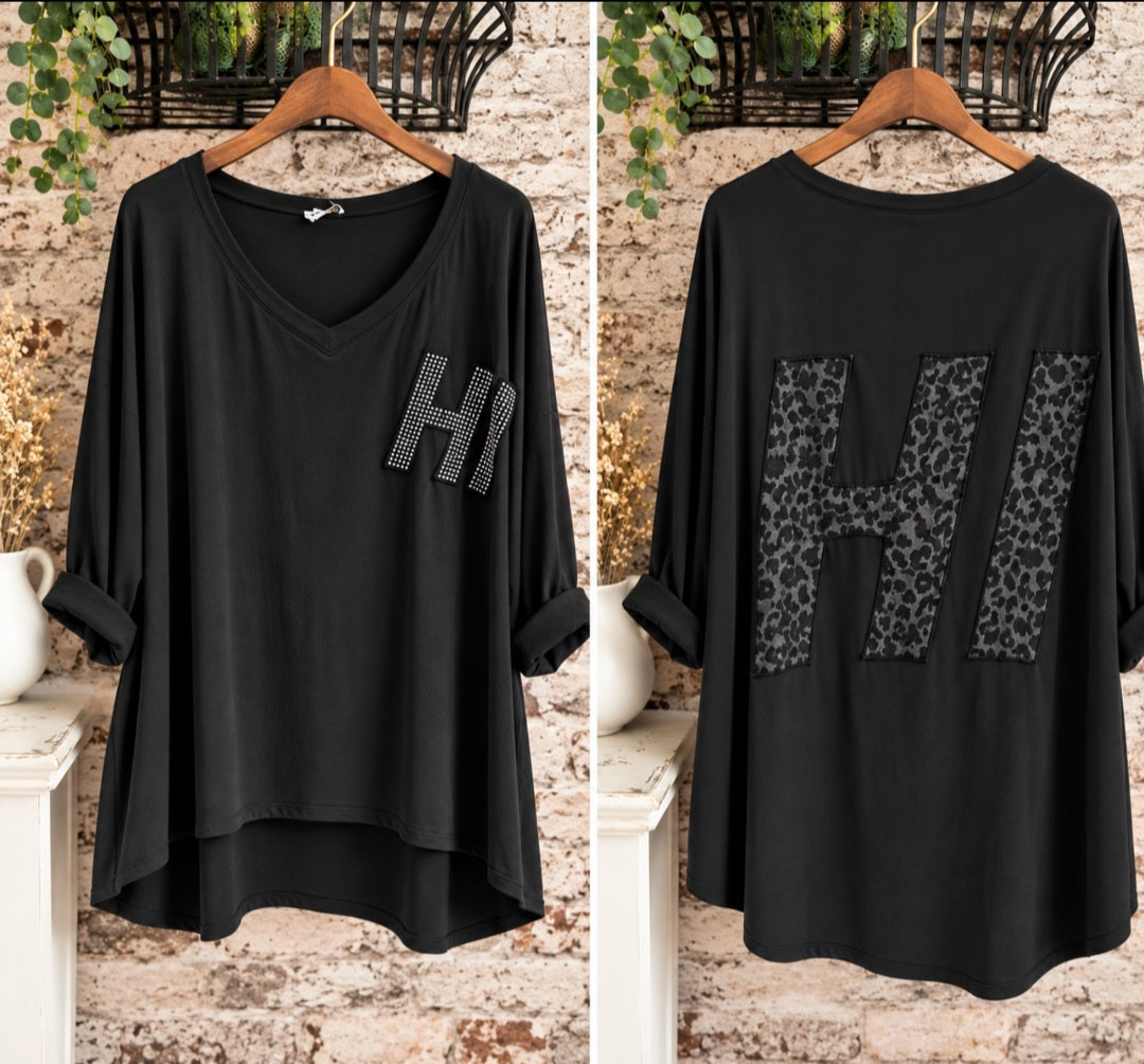 T-shirt oversize bohème – noir