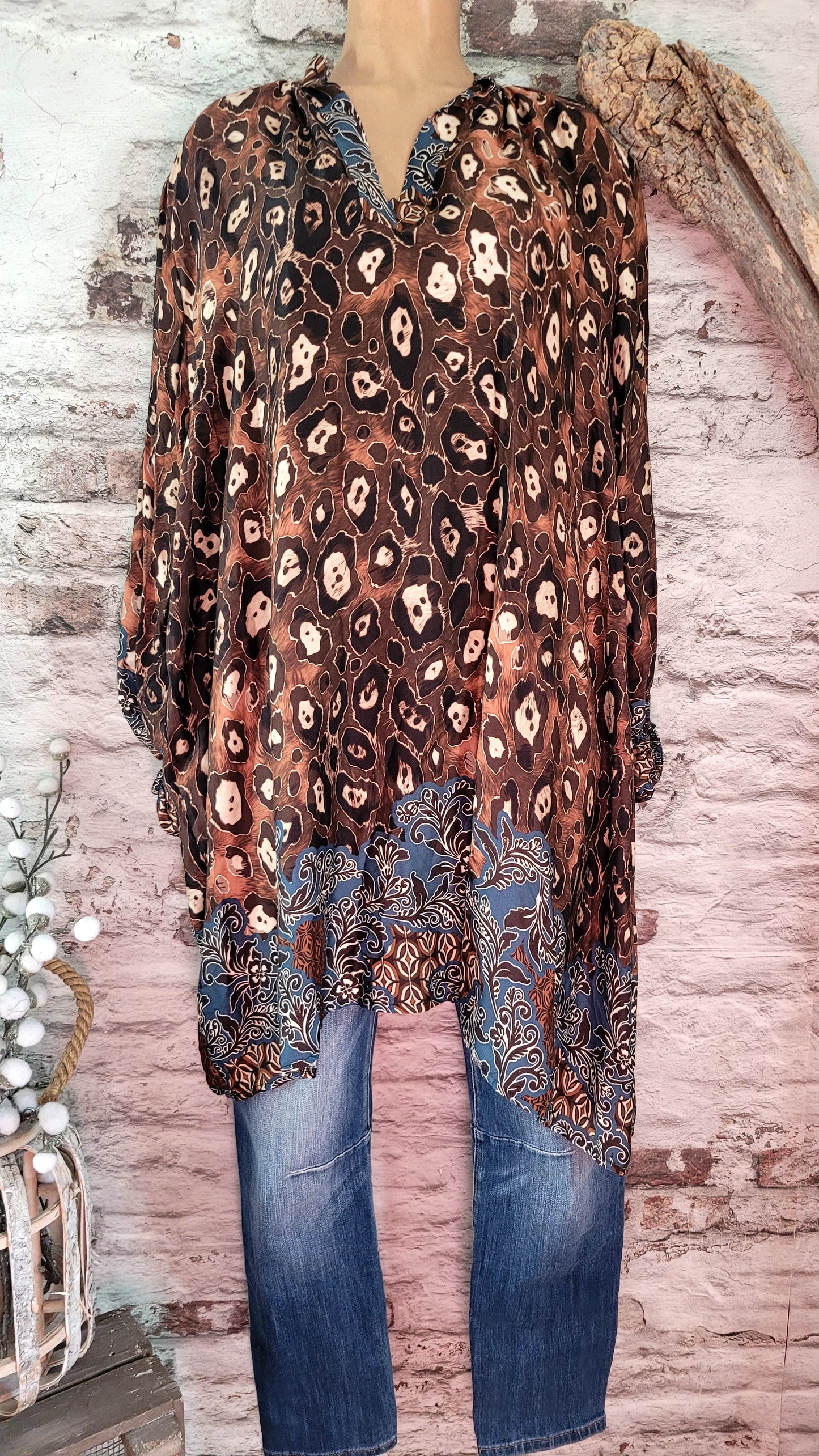 💋 Tunique Bohème Chic - Motif Léopard et Floral