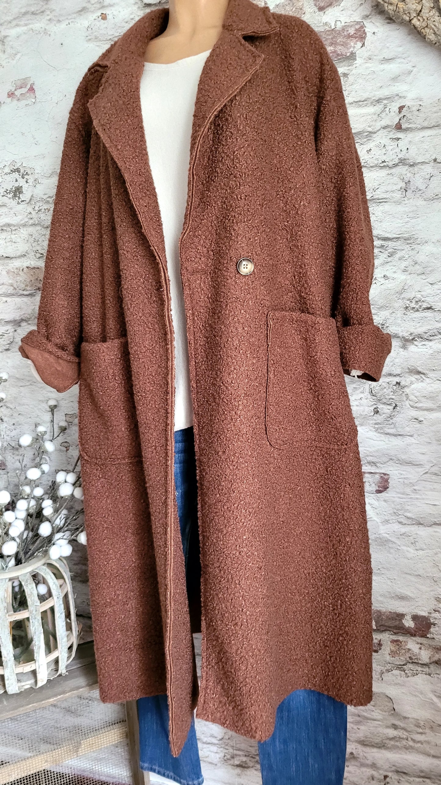 🌼 Manteau Long Texturé Laine Bouclée