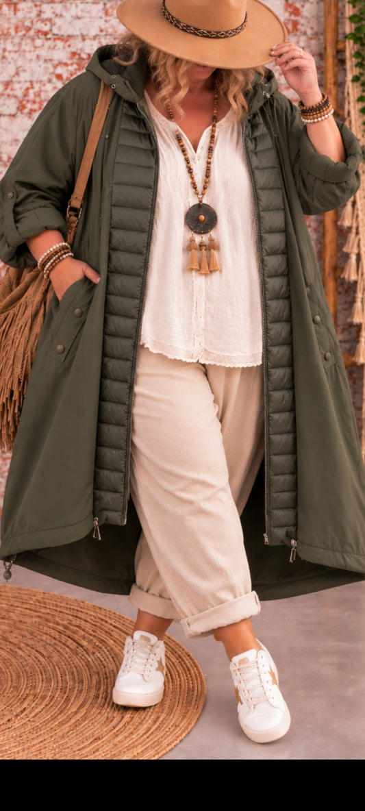 Manteau long kaki – Esprit bohème chic