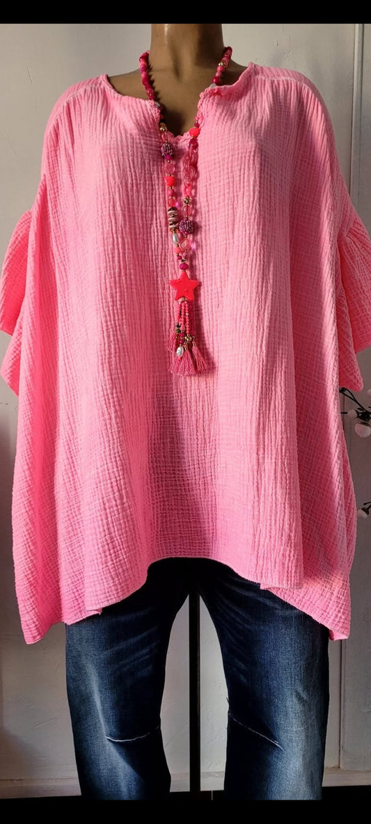 🌼 Tunique Oversize en Gaze de Coton – rose
