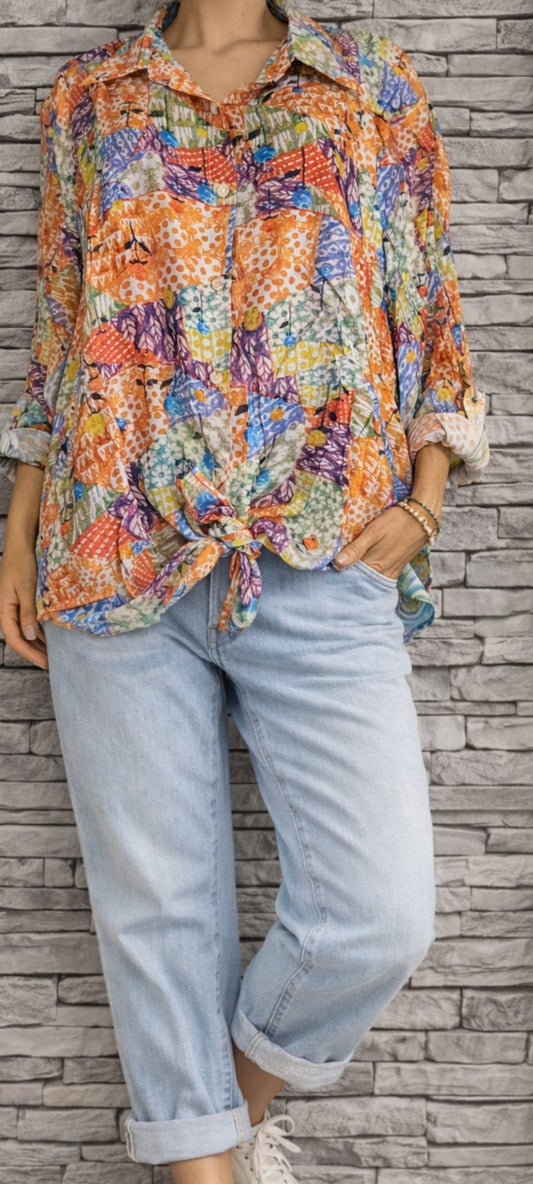 💋 Chemisier Tunique Multicolore à Imprimé Patchwork
