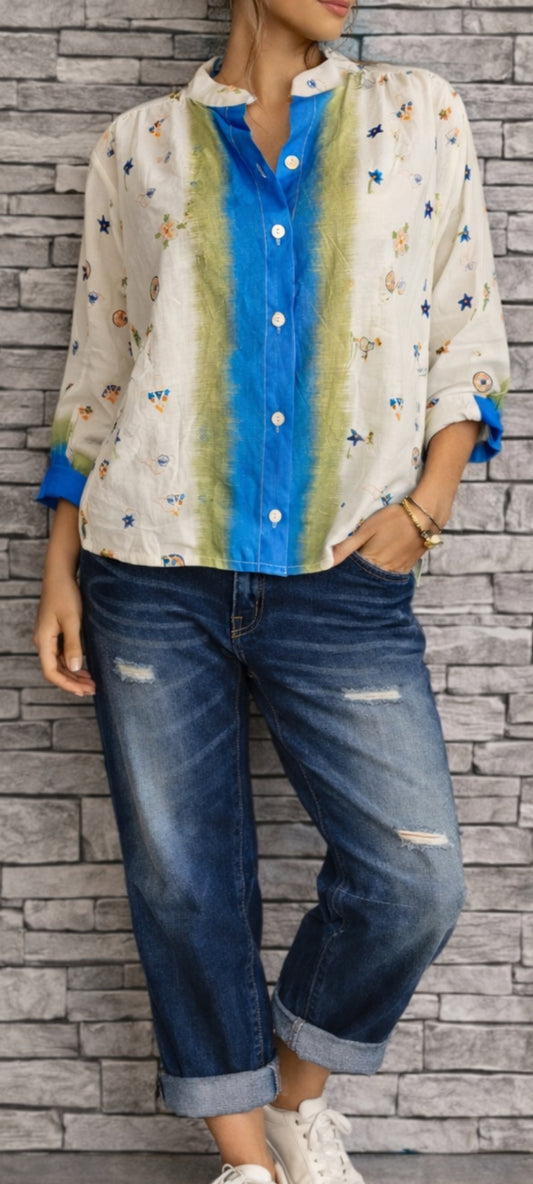 ⚜️ Blouse Bohème à Imprimé Floral & Dégradé